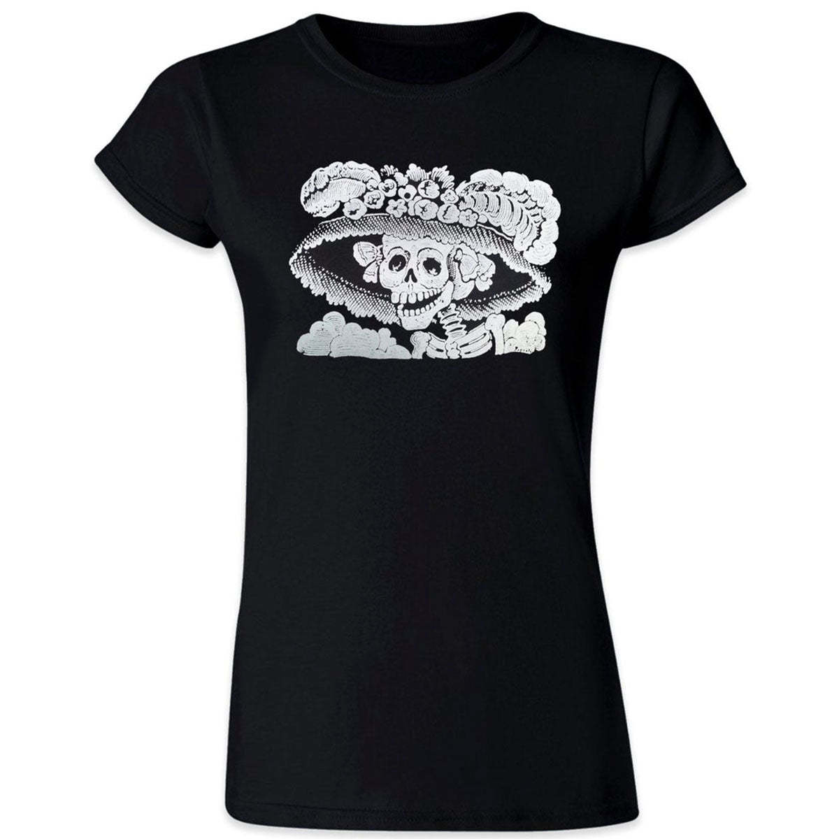Women’s Day of the Dead, La Calavera Catrina T Shirt, Dapper Skeleton, Black Shirt by Casita De Los Muertos