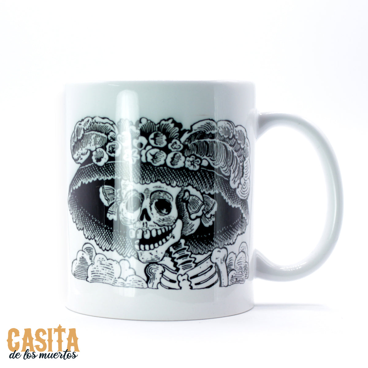 Dia De Los Muertos Catrina Mug Skeleton Lady 11 oz White Day of the Dead Coffee Mug