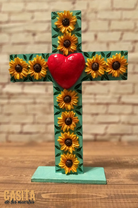 Dia De Los Muertos Flower Wooden Cross, Day of the Dead Hand Painted Daisy Cross by Casita De Los Muertos