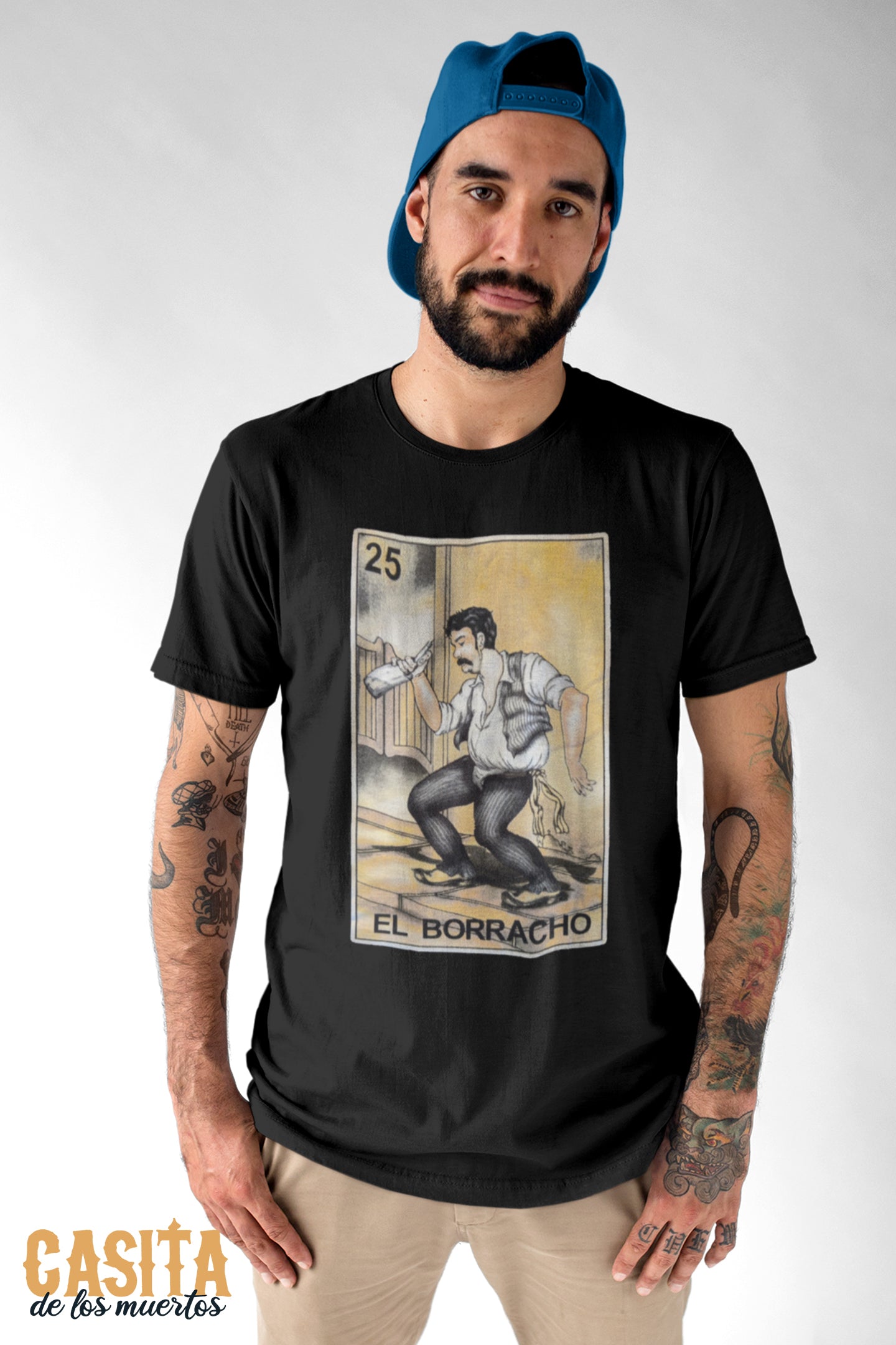 El Boracho T-Shirt, Mexican Loteria Inspired Black Cotton T-Shirt by Casita De Los Muertos