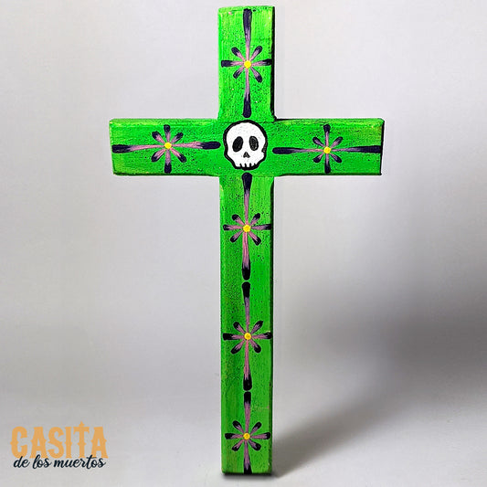 Dia De Los Muertos Cross, Hand Crafted Wooden Cross, Day of the Dead Hand Painted Sugar Skull Cross by Casita De Los Muertos