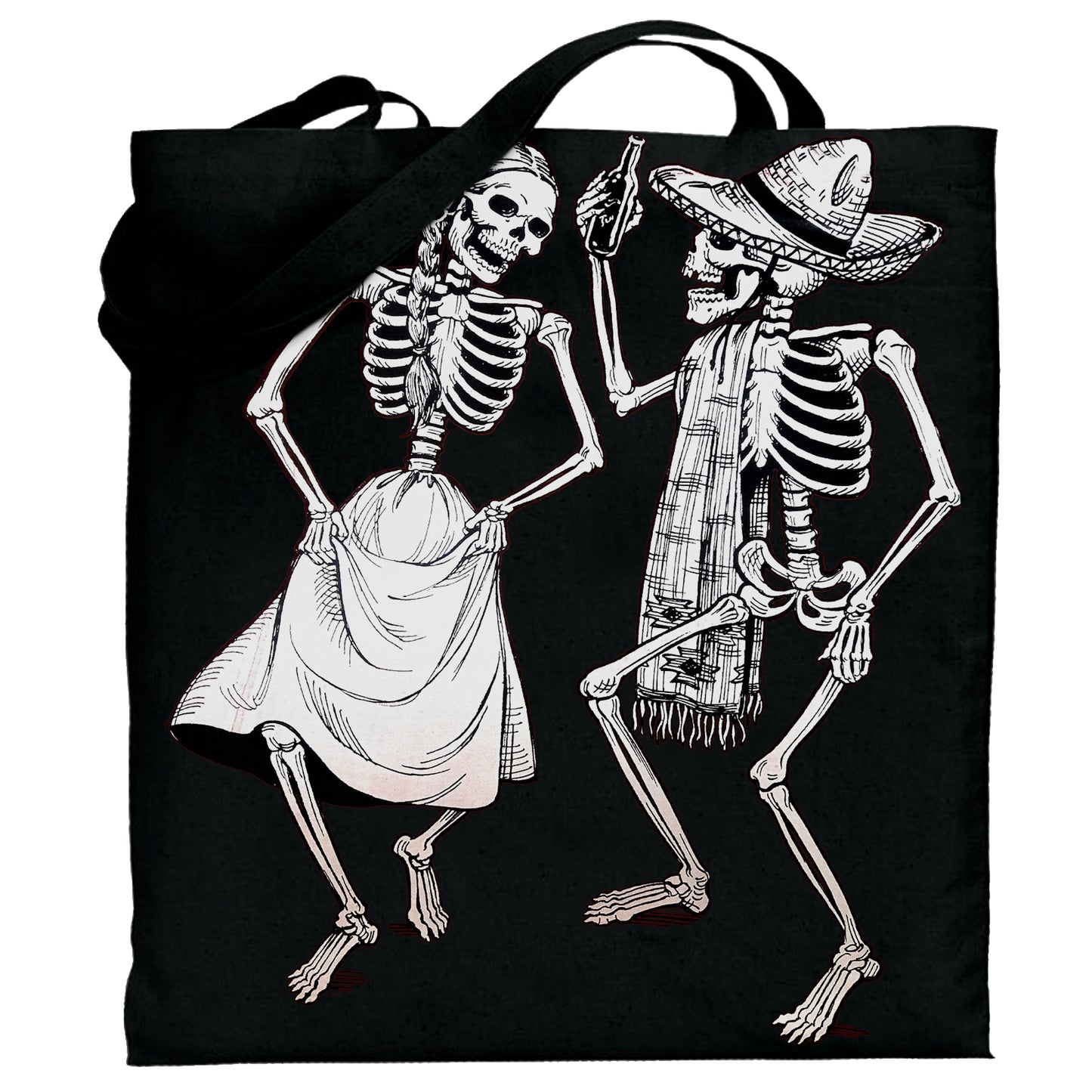Dia De Los Muertos Dancing Skulls Black Tote Bag by Casita De Los Muertos