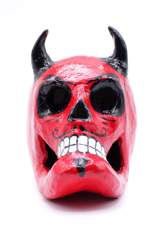 Diablito Calavera Red Skull with Black Horns by Casita De Los Muertos