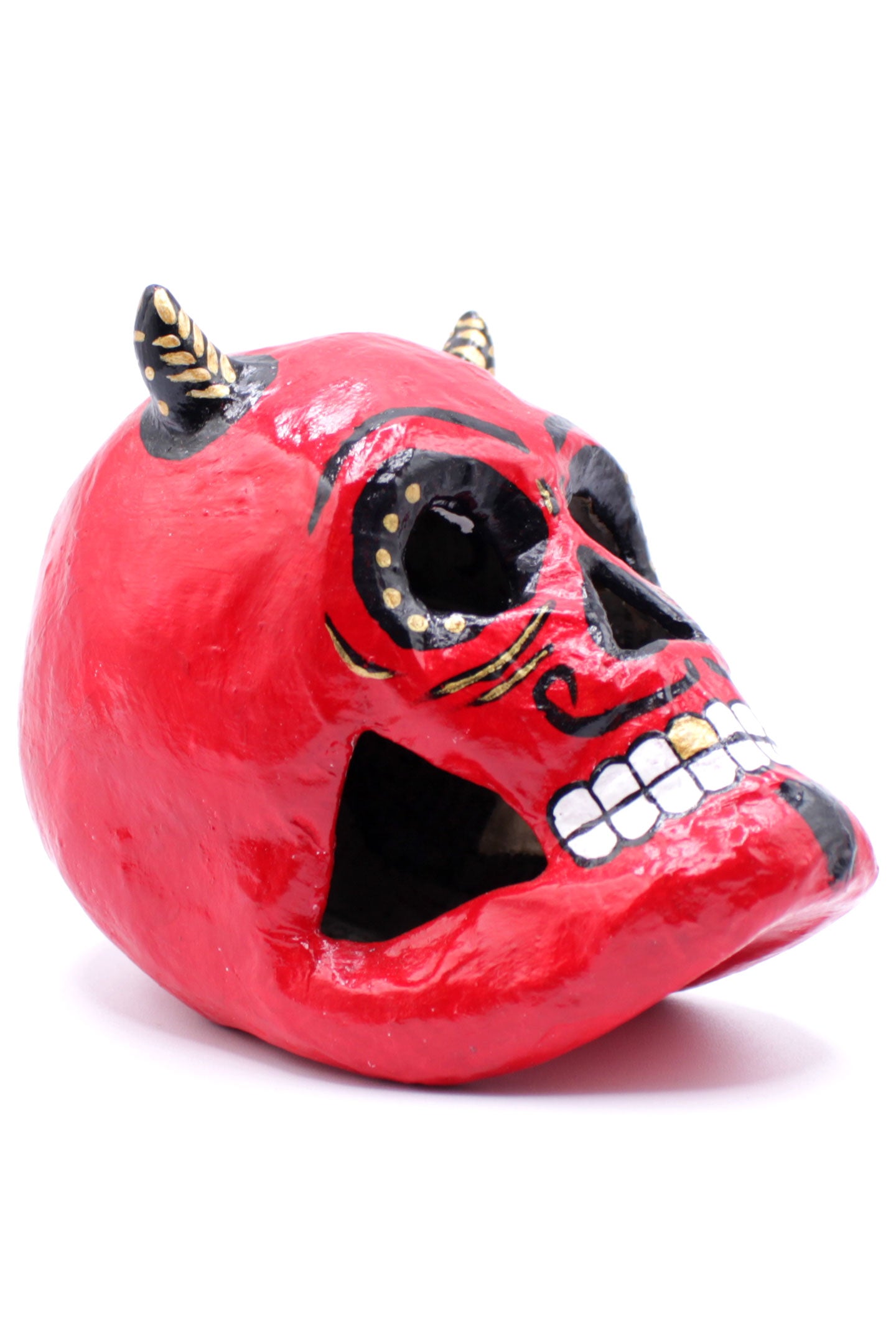 Diablito Calavera Red Skull with Gold Judas by Casita De Los Muertos