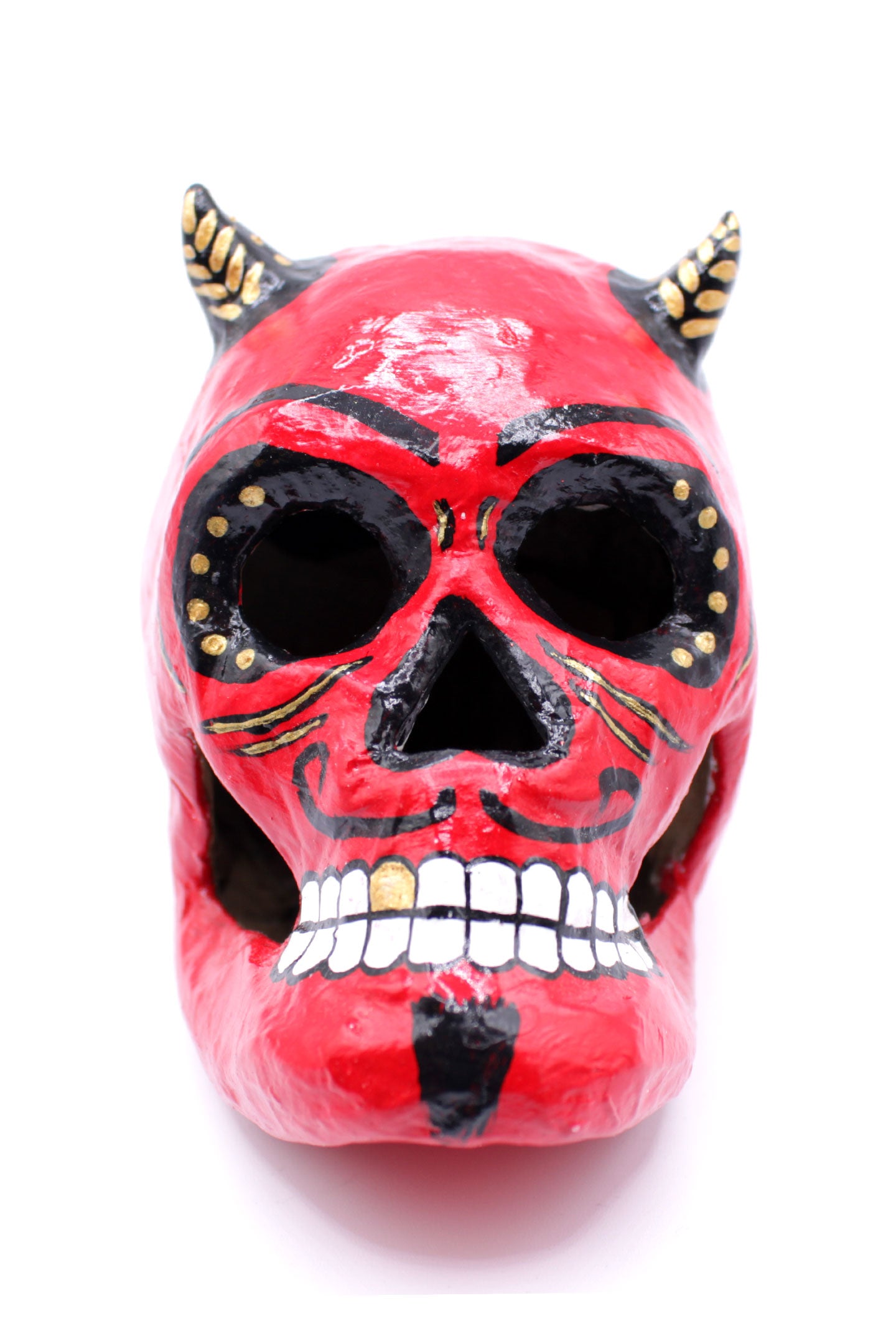 Diablito Calavera Red Skull with Gold Judas by Casita De Los Muertos