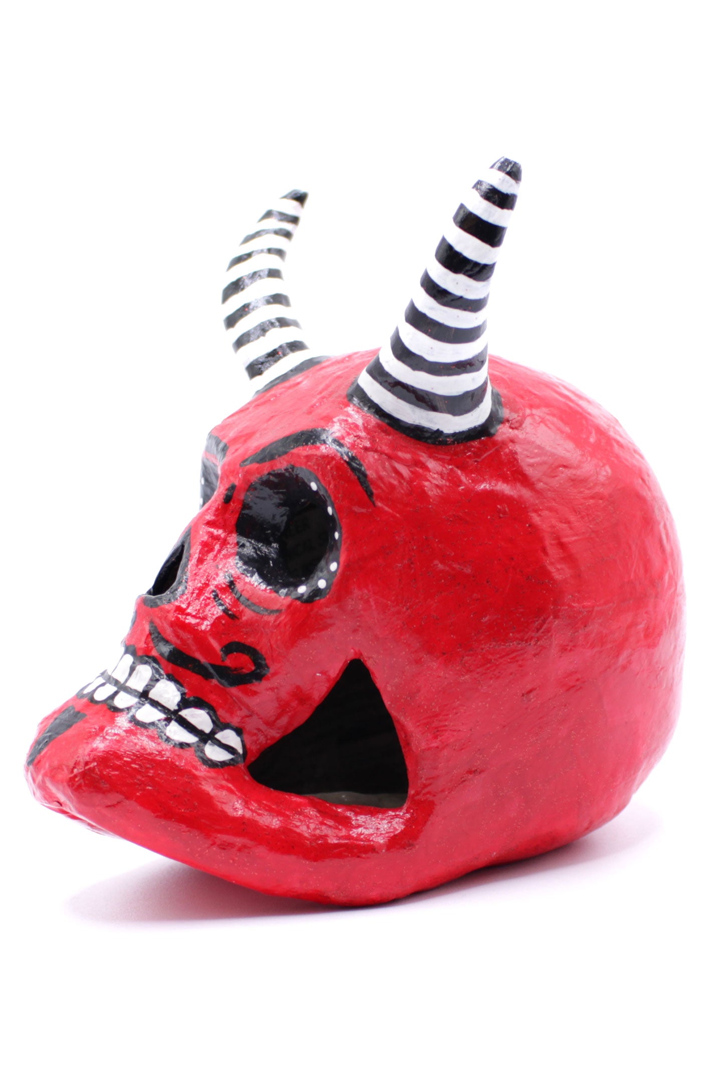 Diablito Judas Calavera Red Skull with Stripes by Casita De Los Muertos