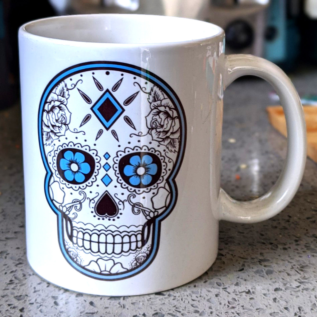 Sugar Skull Coffee Mug Dia De Los Muertos Inspired 11 oz White Skull Coffee Mug