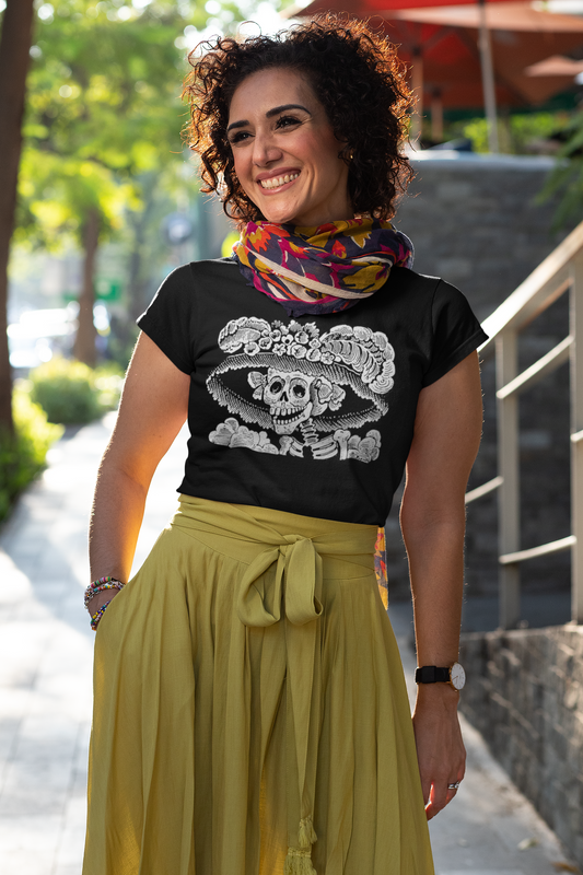 Women’s Day of the Dead, La Calavera Catrina T Shirt, Dapper Skeleton, Black Shirt by Casita De Los Muertos